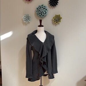 Anthropologie Moth mossy Green 100 % Merino Wool Ruffled Cardigan M